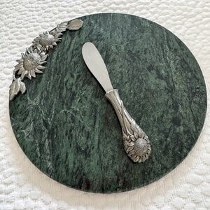 Marble and Pewter Cheese Plate and Spreader